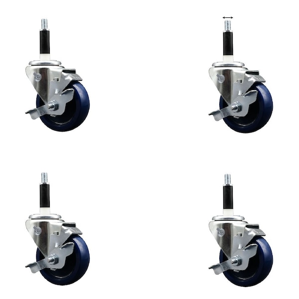3.5'' Solid Poly Swivel 7/8'' Expanding Stem Caster Set with Brake, 4PK